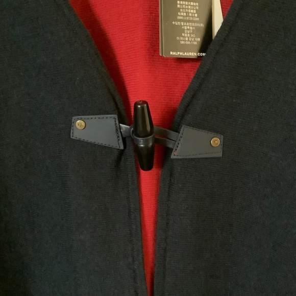 Lauren Ralph Lauren Intarsia-Knit Two-Tone Poncho Navy Red One Size Plus - Picture 13 of 16